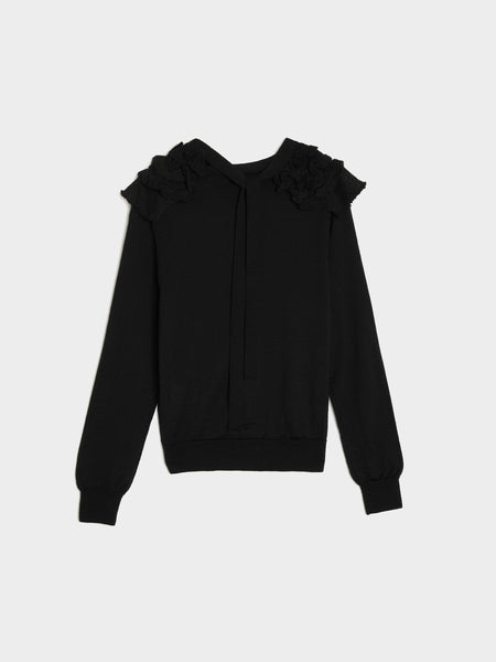 Wool Jersey Detachable Collar Cardigan, Black