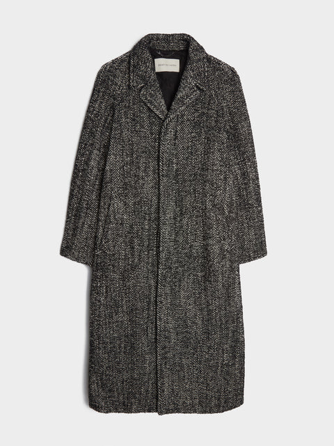 Tweed Alpaca Wool Coat, Black