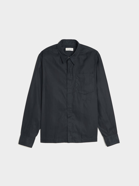 Wool Herringbone Boxy Shirt Blazer, Navy