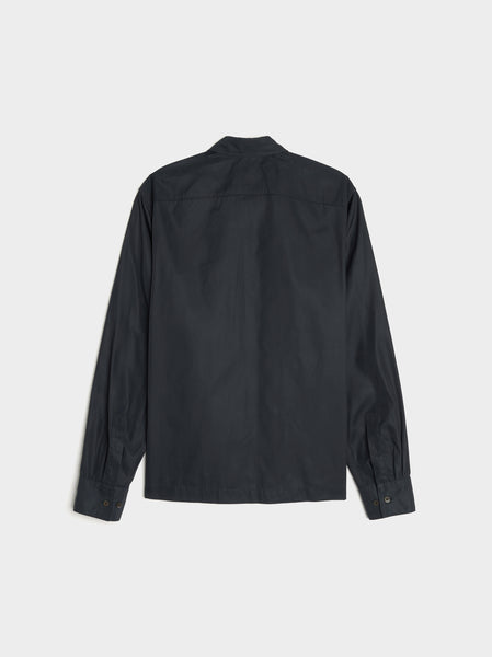 Wool Herringbone Boxy Shirt Blazer, Navy