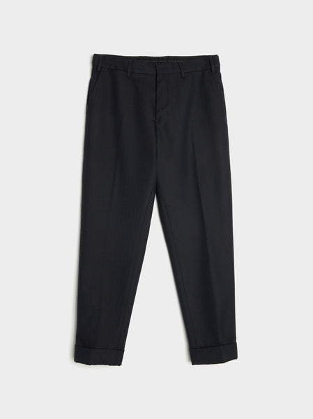 Cropped Leg With Cuff Mid Rise Pant, Navy