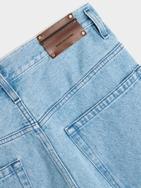 Slanted Pocket Stone Faded Wash Jean, Light Blue