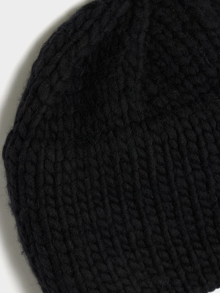 Wool Bulky Handknit Hat, Black