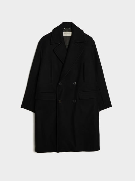 Twill Wool Polyester M.W. Coat, Black