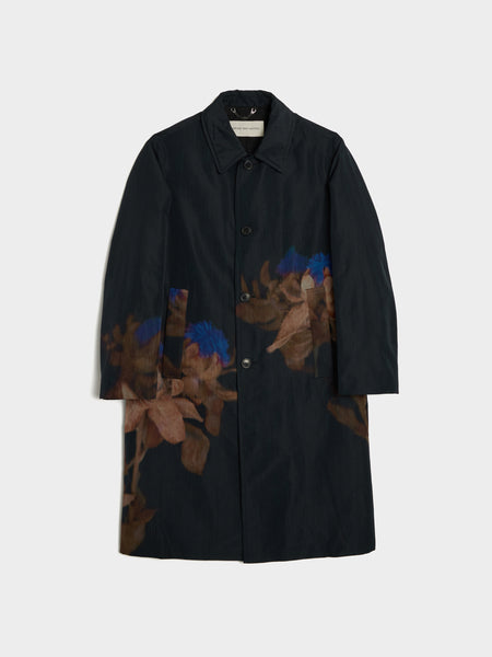 Thistle Print Wool Polyester Taffeta M.W. Coat, Black