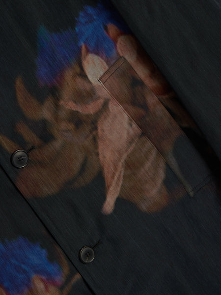 Thistle Print Wool Polyester Taffeta M.W. Coat, Black