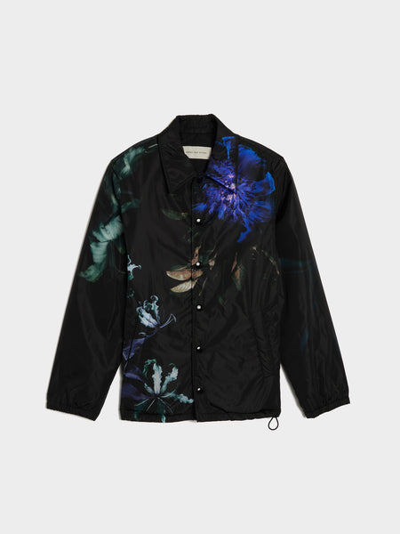Flower Print Water Repellent Nylon M.W. Jacket, Black