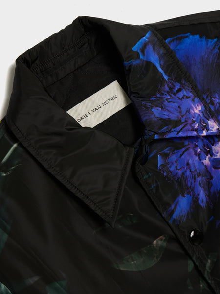 Flower Print Water Repellent Nylon M.W. Jacket, Black