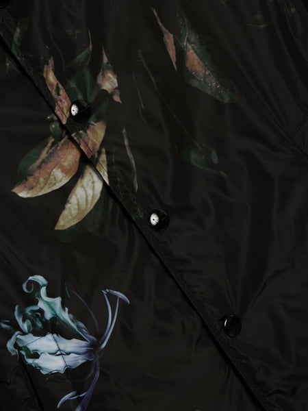Flower Print Water Repellent Nylon M.W. Jacket, Black