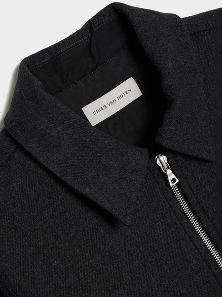 Brushed Back Twill Cotton M.W. Shirt, Dark Grey