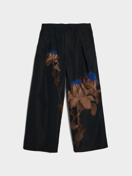 Thistle Print Wool Polyester Taffeta M.W. Pants, Indigo