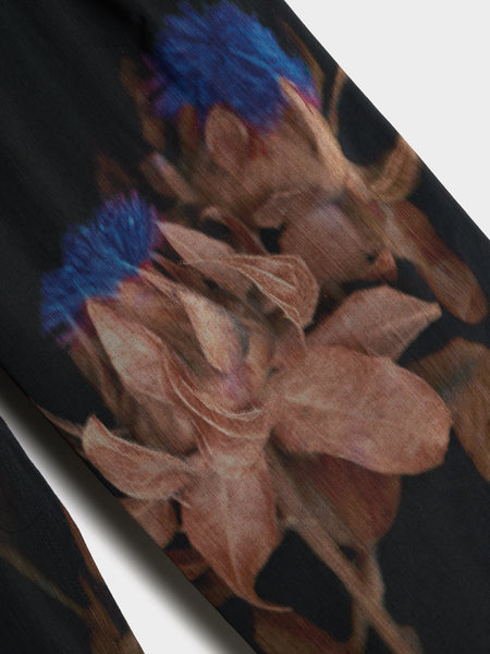 Thistle Print Wool Polyester Taffeta M.W. Pants, Indigo