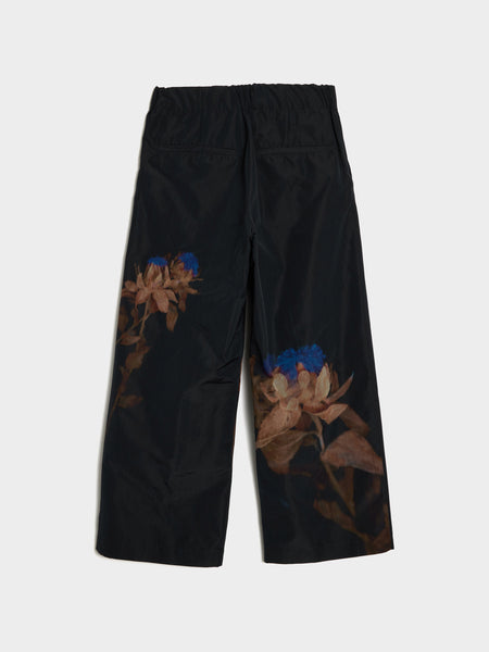 Thistle Print Wool Polyester Taffeta M.W. Pants, Indigo