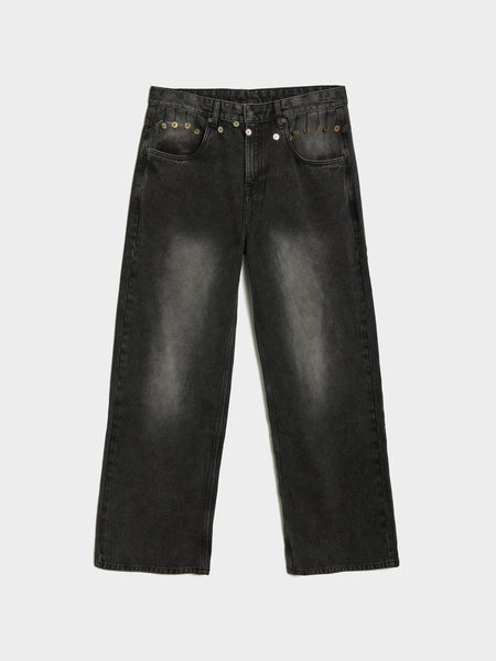 Denim With Buttons Hanging From Waist, Black