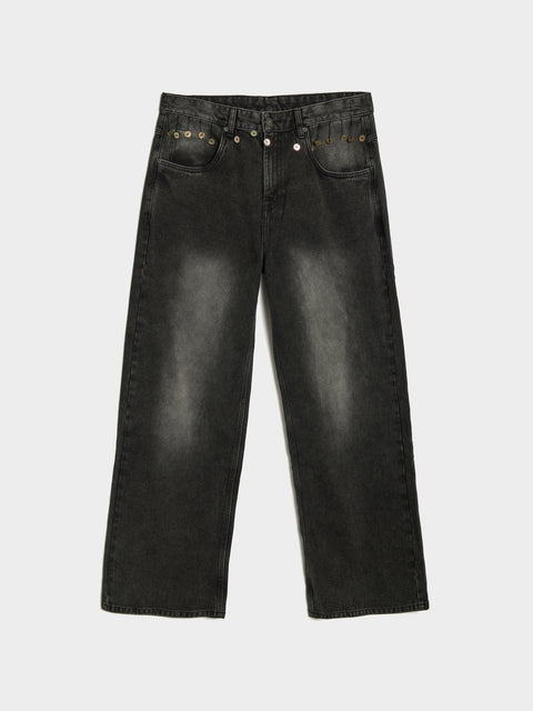 Denim With Buttons Hanging From Waist, Black