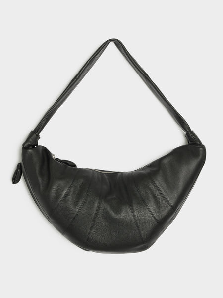 Large Croissant Bag Soft Grained Leather, Black