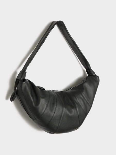 Large Croissant Bag Soft Grained Leather, Black