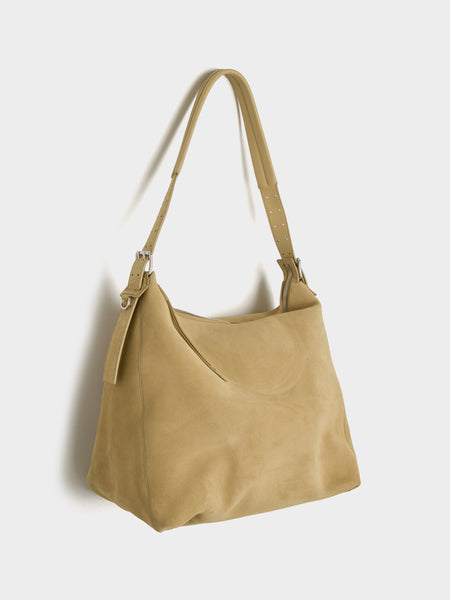 U Belted Hobo Bag (Suede Leather), Biscuit