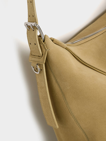 U Belted Hobo Bag (Suede Leather), Biscuit