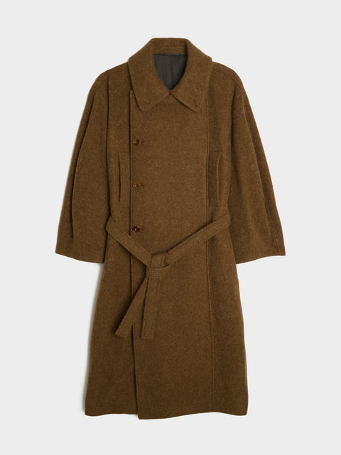 W Asymmetrical Bathrobe Coat, Brown