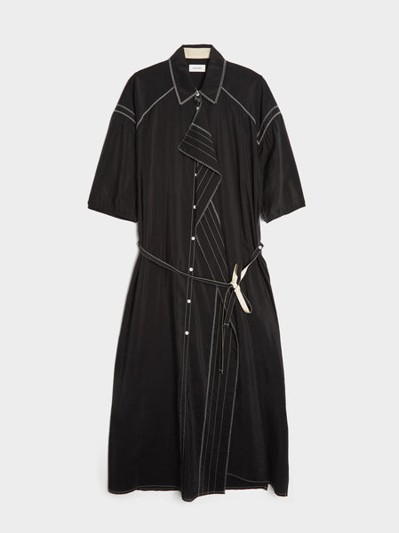 W Embroidered Asymmetrical Shirt Dress, Black