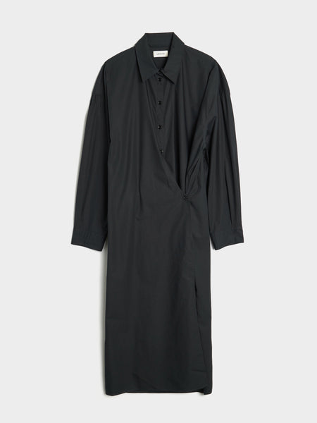 W Straight Collar Twisted Dress, Jet Black
