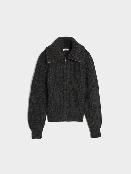 Zipped Cardigan, Black / Mink Brown