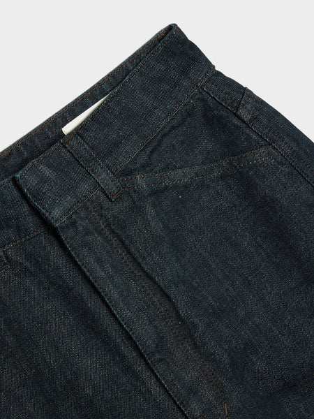 W High Waisted Curved Pants, Denim Indigo