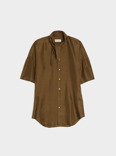 W SS Fitted Shirt w/ Scarf, Dark Tobacco