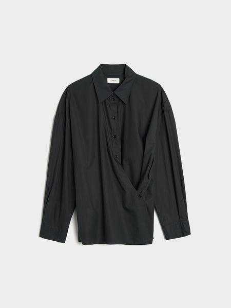 W Straight Collar Twisted Shirt, Jet Black