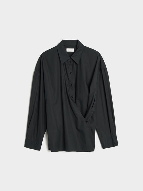 W Straight Collar Twisted Shirt, Jet Black