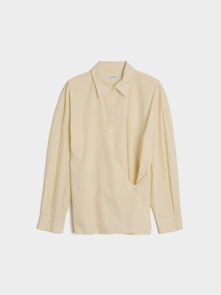 W Straight Collar Twisted Shirt, Cream