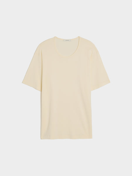Rib U Neck T-Shirt, Light Cream