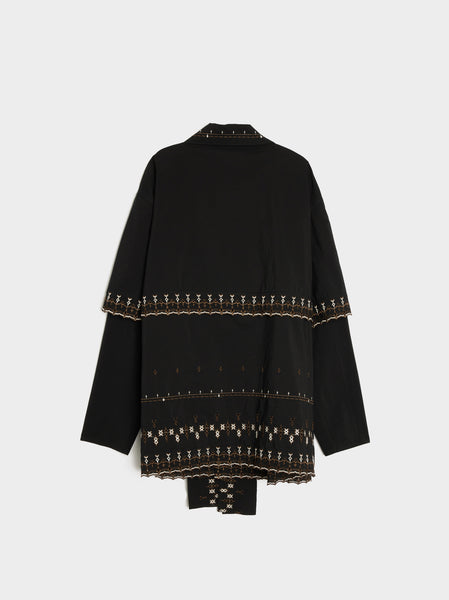 W Embroidered Asymmetrical Blouse, Black