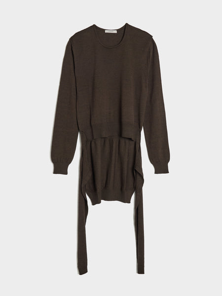 W Trompe L'Oeil Crew Neck Jumper, Dark Cacao