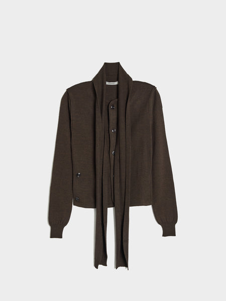 W Twisted Cardigan With Scarf, Dark Cacao