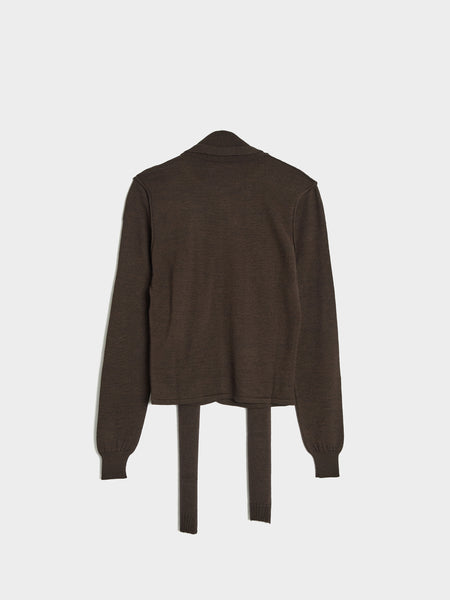 W Twisted Cardigan With Scarf, Dark Cacao