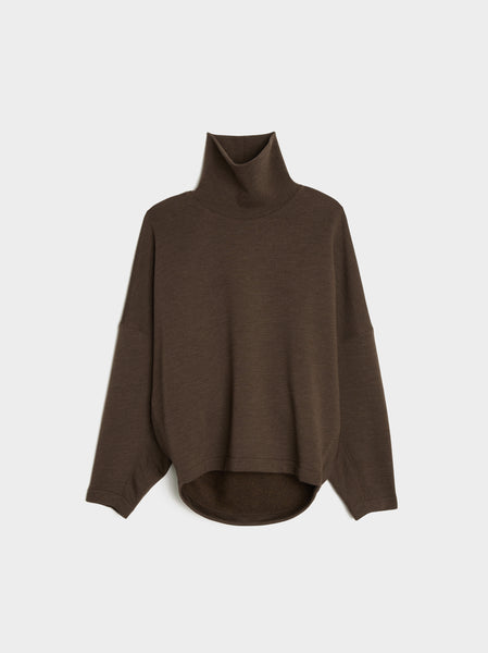 W High Neck Sweatshirt, Dark Brown Melange