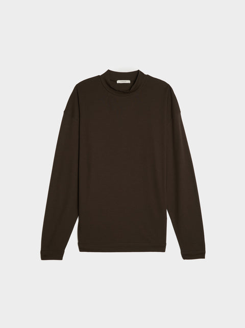 Mock Neck Long Sleeve Tee, Dark Espresso