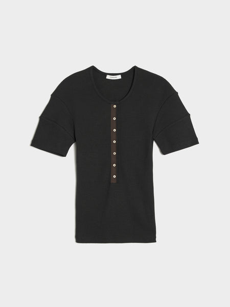 W Fitted Henley, Jet Black