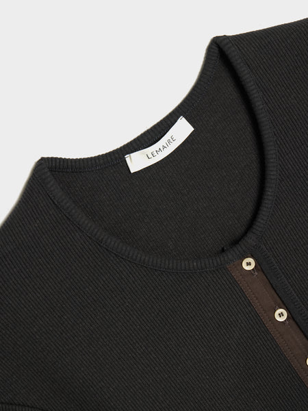 W Fitted Henley, Jet Black