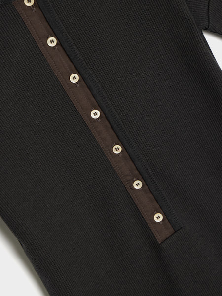 W Fitted Henley, Jet Black