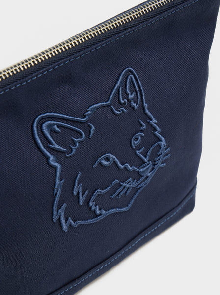 Fox Head Zipped Pouch, Ink Blue