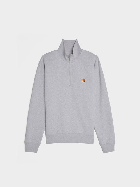 Fox Head Patch Comfort Half Zip Sweatshirt, Light Grey Melange