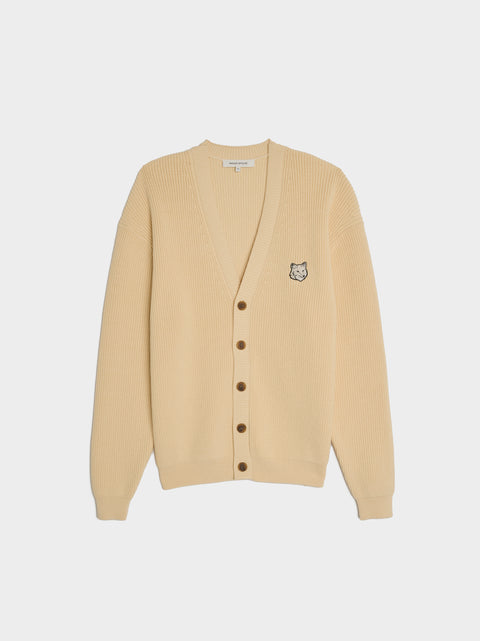 Bold Fox Head Patch Comfort Ribbed Cardigan, Paper