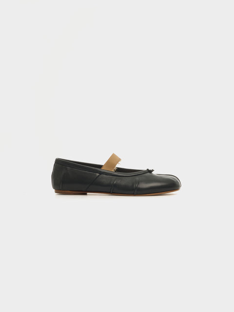 W Tabi Ballerina Flat Elastic Band, Black / Nude