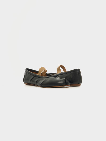 W Tabi Ballerina Flat Elastic Band, Black / Nude