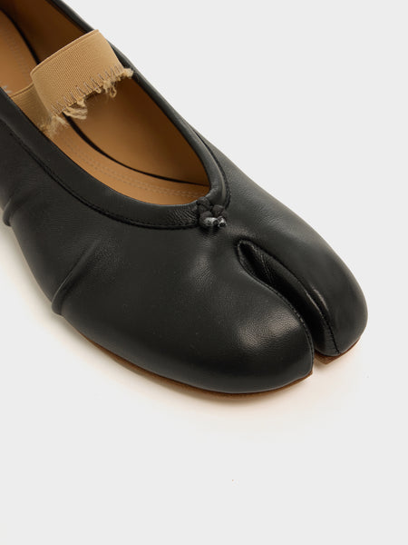 W Tabi Ballerina Flat Elastic Band, Black / Nude