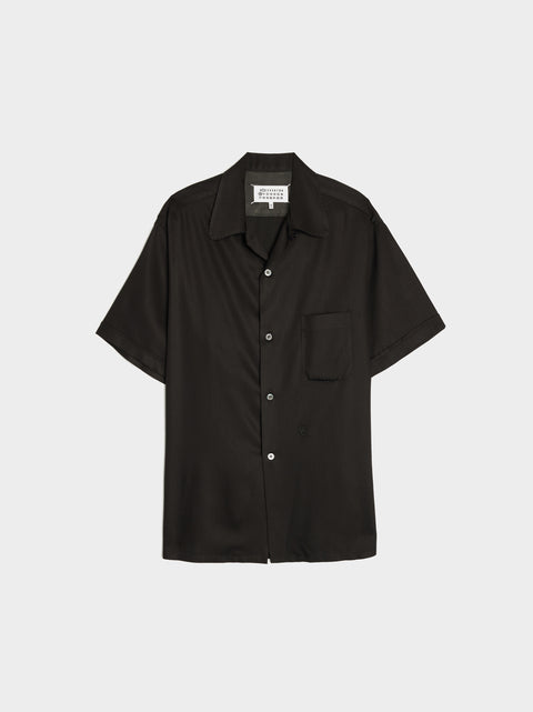 Rayon Twill Short-Sleeved Shirt, Black