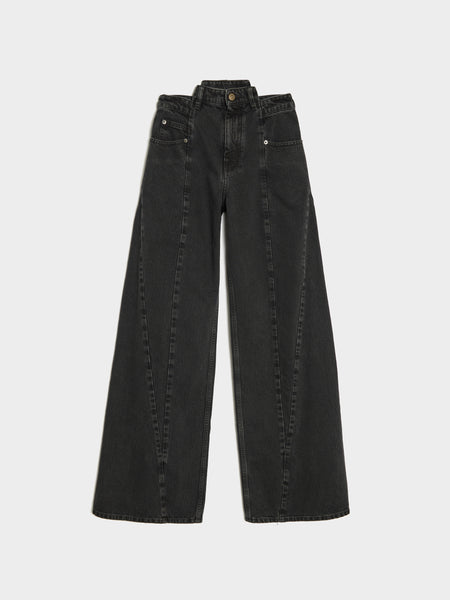 5 Pockets Asymmetrical Waist Jean, Black